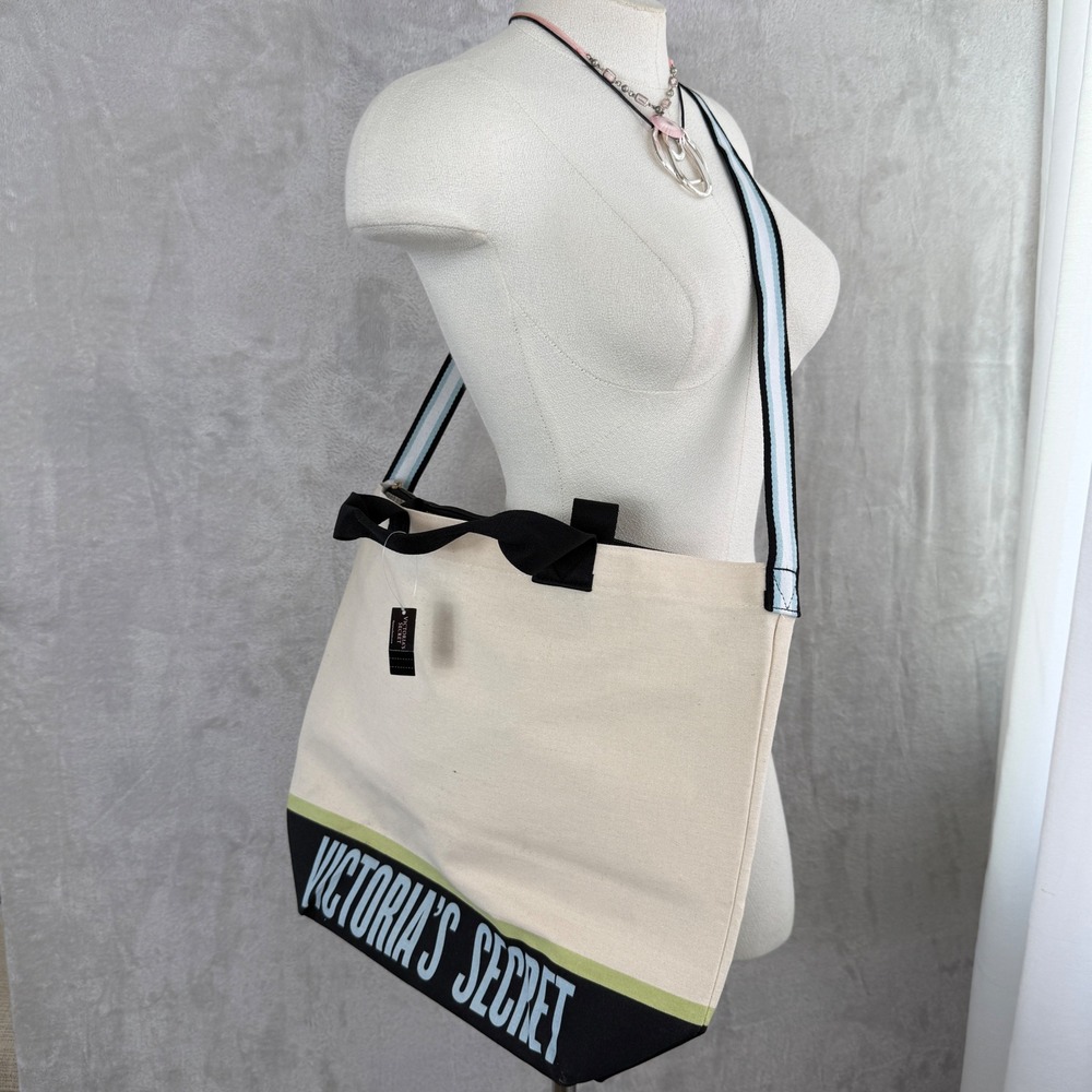 Victoria's Secret Canvas insulated cooler Tote Bag Cream  Nautical Beach NEW